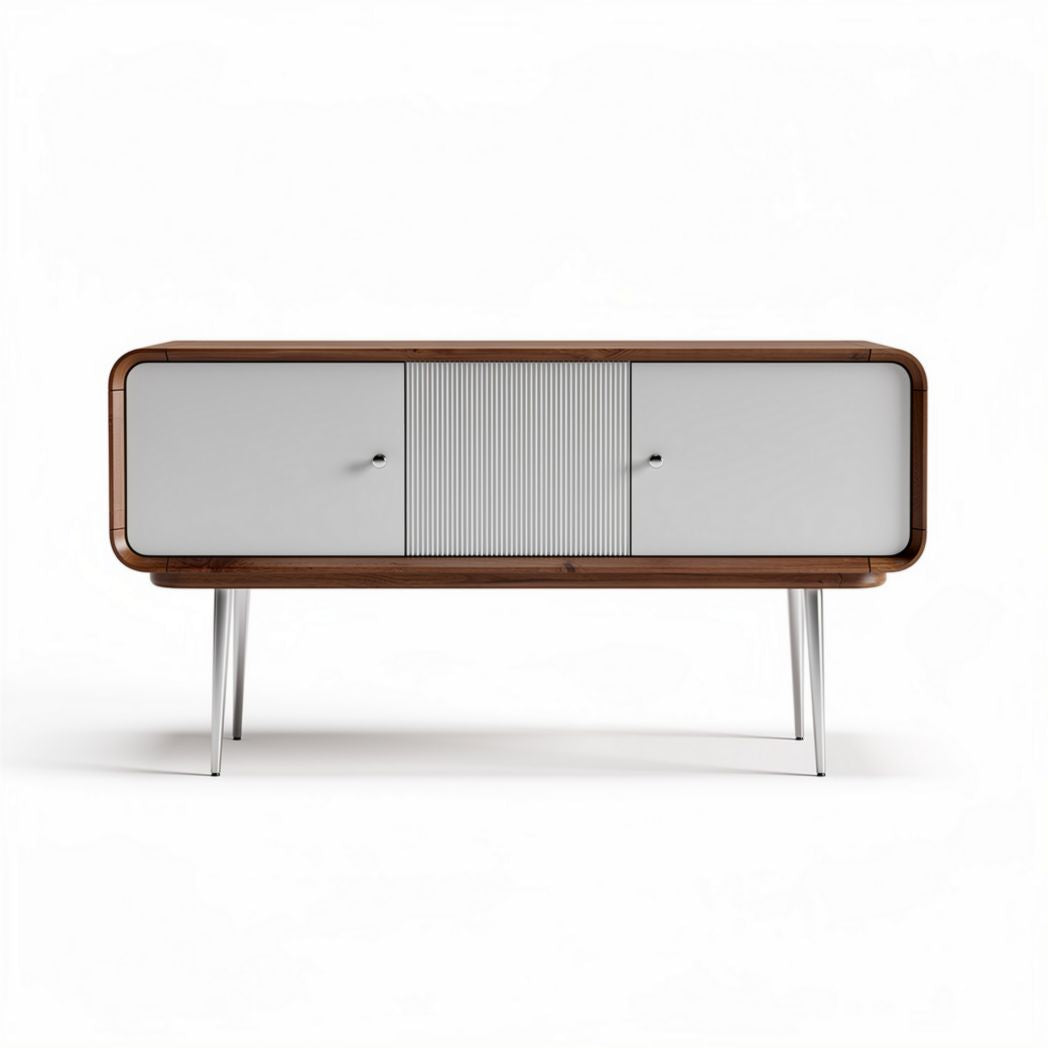 Buffet en bois et métal gris 150 x 45 x 70 cm pour rangement moderne