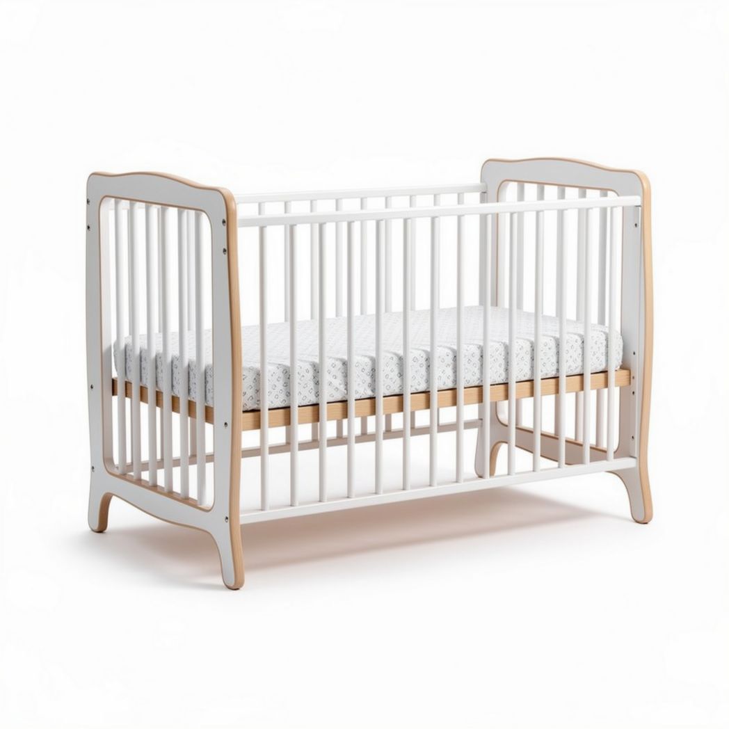 Lit pour bébé en bois avec matelas de 132 x 72 x 90 cm couleur blanche et naturelle