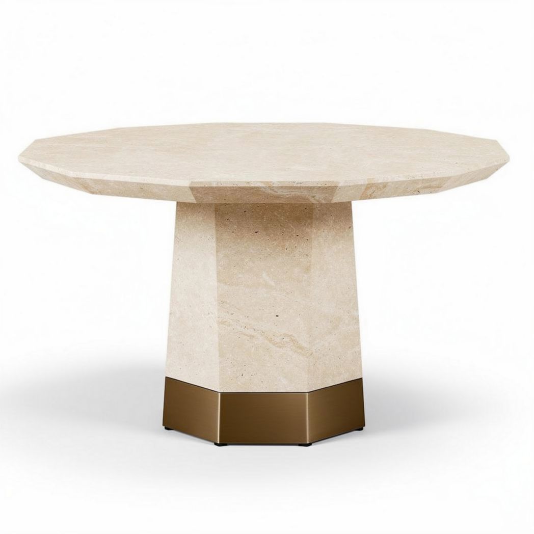 Table octogonale en marbre beige avec base en métal doré 60 x 60 x 75cm