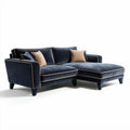 Canapé d'angle en velours bleu avec coussins en polyester 200 x 90 x 85cm