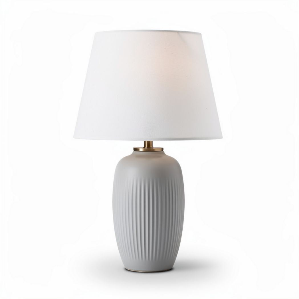 Lampe de table en céramique grise avec abat-jour en tissu blanc 25 x 25 x 45cm