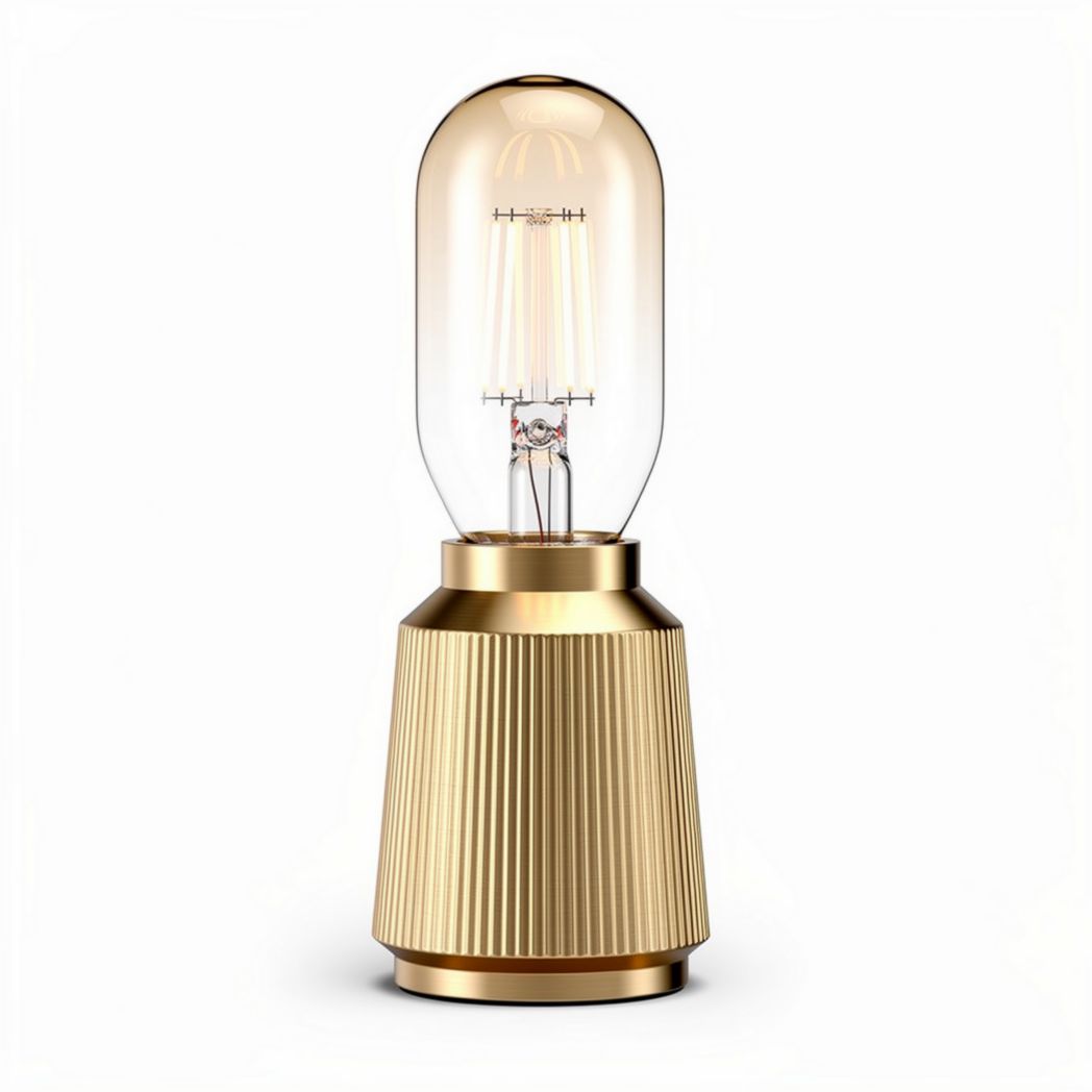 Lampe de table en métal doré de 12 x 12 x 30cm avec ampoule vintage
