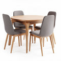Table ronde en bois avec quatre chaises rembourrées grises 120 x 120 x 75cm