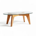 Table basse en verre et bois naturel 100 x 60 x 45 cm pour salon