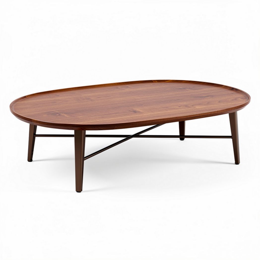 Table basse ovale en bois avec pieds en métal 120 x 80 x 40cm brun foncé