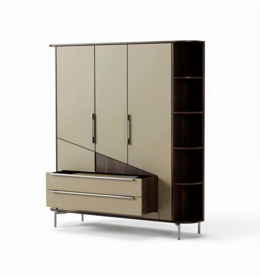 Armoire moderne en bois avec finition beige et étagères intégrées 150 x 80 x 200cm
