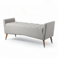 Banc rembourré en tissu gris clair avec pieds en bois 150 x 60 x 75cm